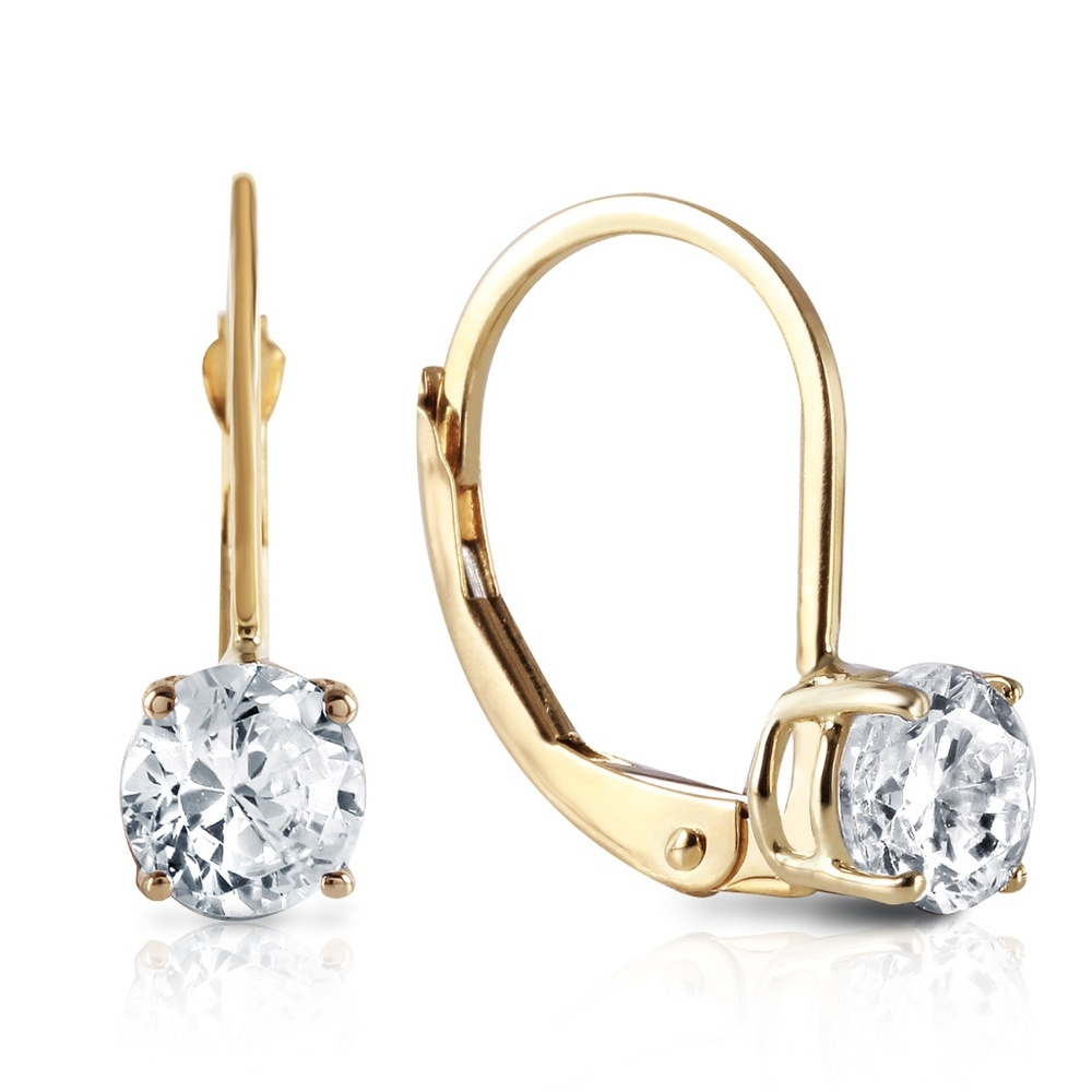 14K. GOLD LEVERBACK EARRING WITH 1.0 CT. DIAMONDS - Picture 1 of 6